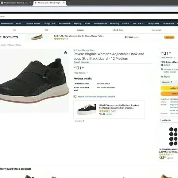 Revere Virginia Women's Adjustable Hook & Loop Stra Black Lizard  (Save $42.00) - Picture 2 of 10